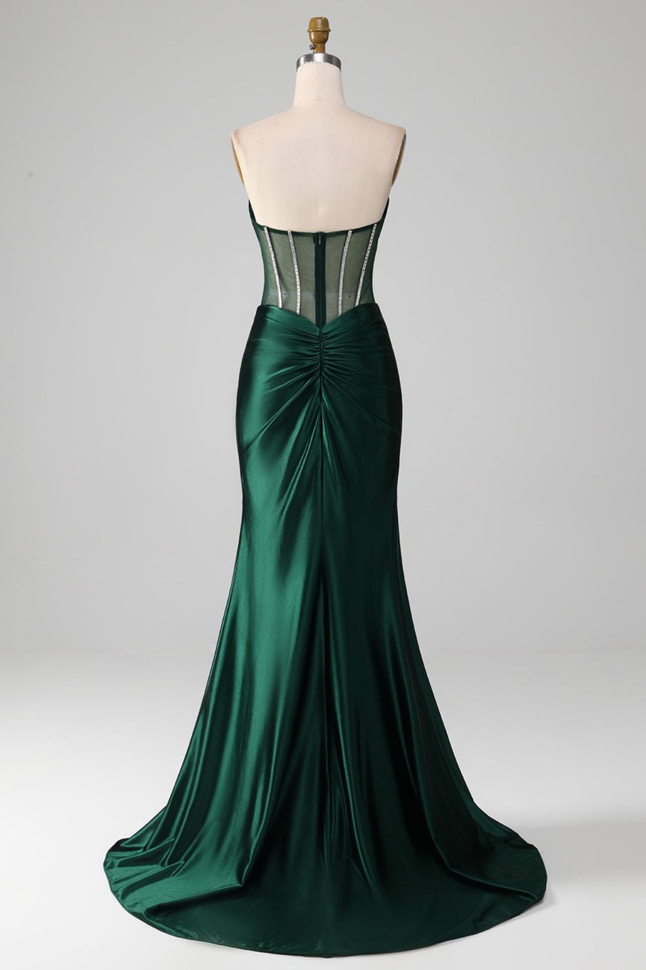 Prom Dresses HELLYMOON | Strapless Mermaid Long Corset Prom Dress Dark Green