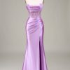 Prom Dresses HELLYMOON | Satin Spaghetti Straps Prom Dress With Corset