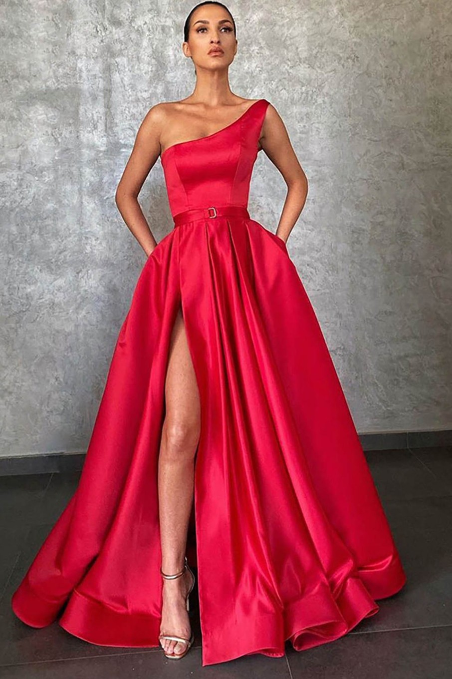 Special Occasion HELLYMOON | One Shoulder Satin A-Line Prom Dress With Slit