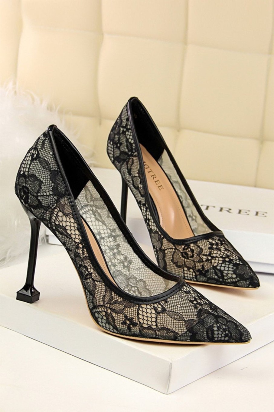 Accessories HELLYMOON | Lace Stiletto Pointy Heels