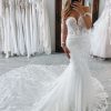 Wedding Dresses HELLYMOON | Long Tulle Mermaid Wedding Dress With Lace White