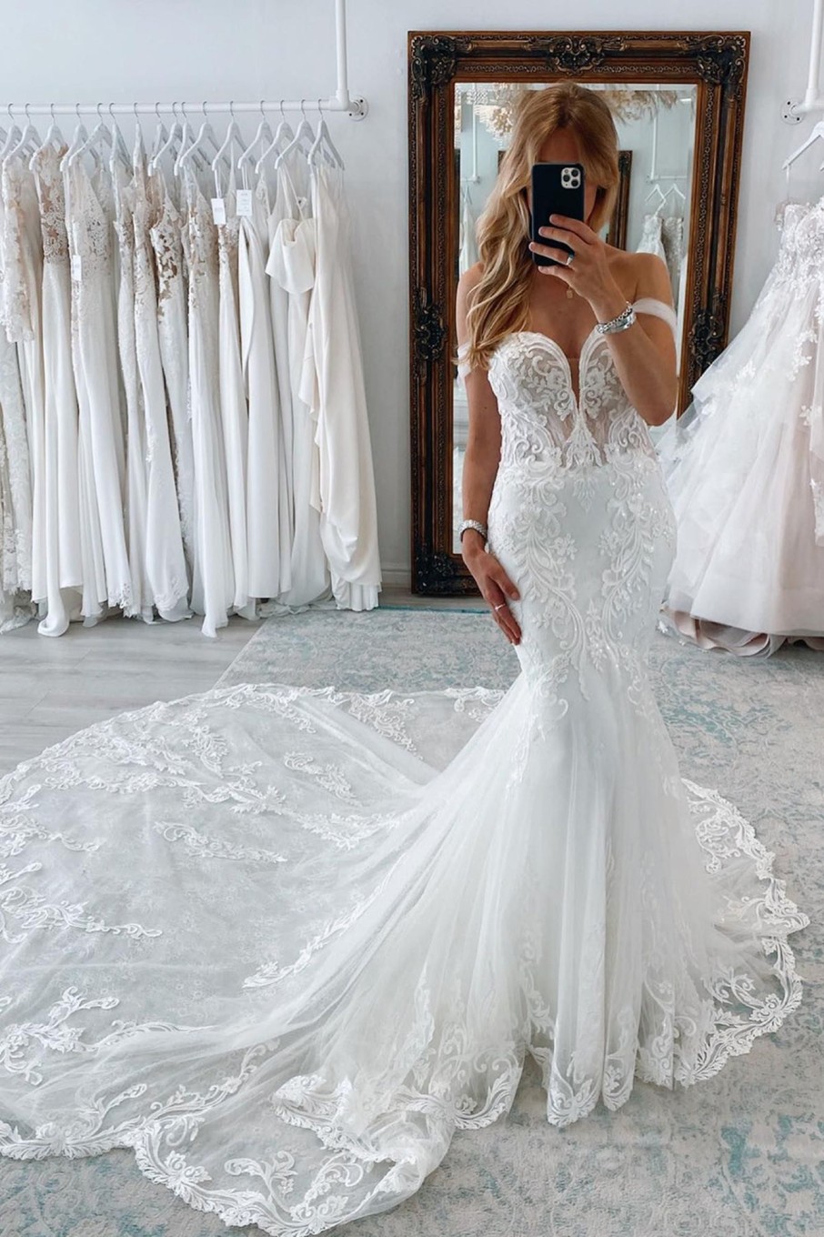 Wedding Dresses HELLYMOON | Long Tulle Mermaid Wedding Dress With Lace White