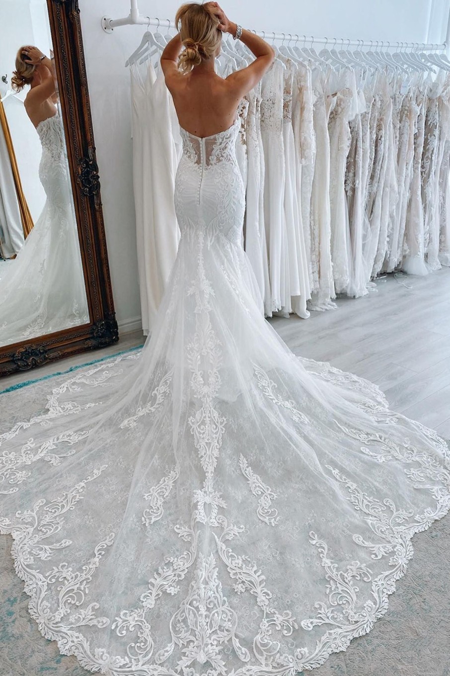 Wedding Dresses HELLYMOON | Long Tulle Mermaid Wedding Dress With Lace White