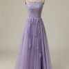 Special Occasion HELLYMOON | A Line Strapless Light Purple Long Prom Dress With Appliques Lightpurple