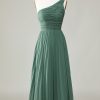 Partywear HELLYMOON | One Shoulder A Line Ruched Tea-Length Bridesmaid Dress