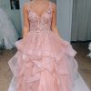 Prom Dresses HELLYMOON | Layered A Line Princess Prom Drsss With Lace-Up Back Blush