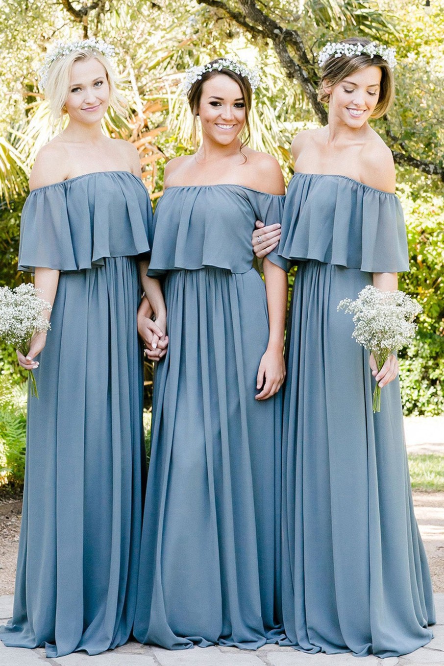 Partywear HELLYMOON | Off The Shoulder A Line Chiffon Bridesmaid Dress With Pleated