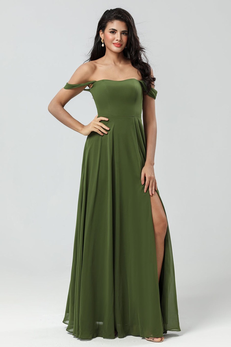 Partywear HELLYMOON | Off The Shoulder A Line Bridesmaid Dress With Slit