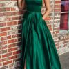 Special Occasion HELLYMOON | Satin A-Line Backless Simple Prom Dress Green