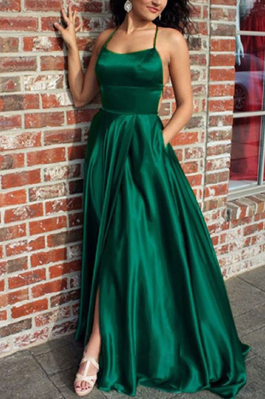 Special Occasion HELLYMOON | Satin A-Line Backless Simple Prom Dress Green