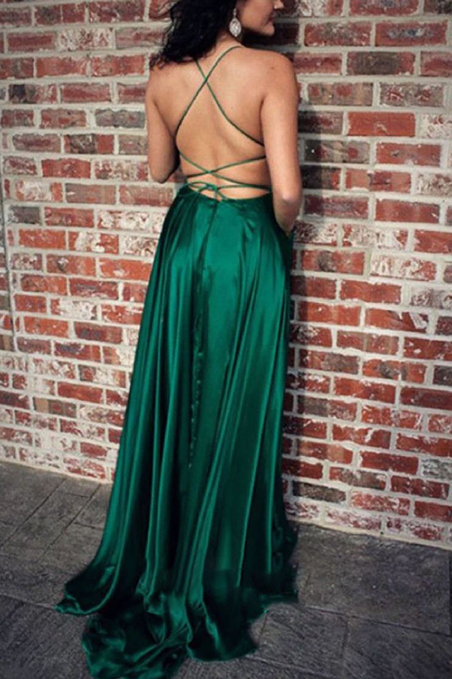 Special Occasion HELLYMOON | Satin A-Line Backless Simple Prom Dress Green