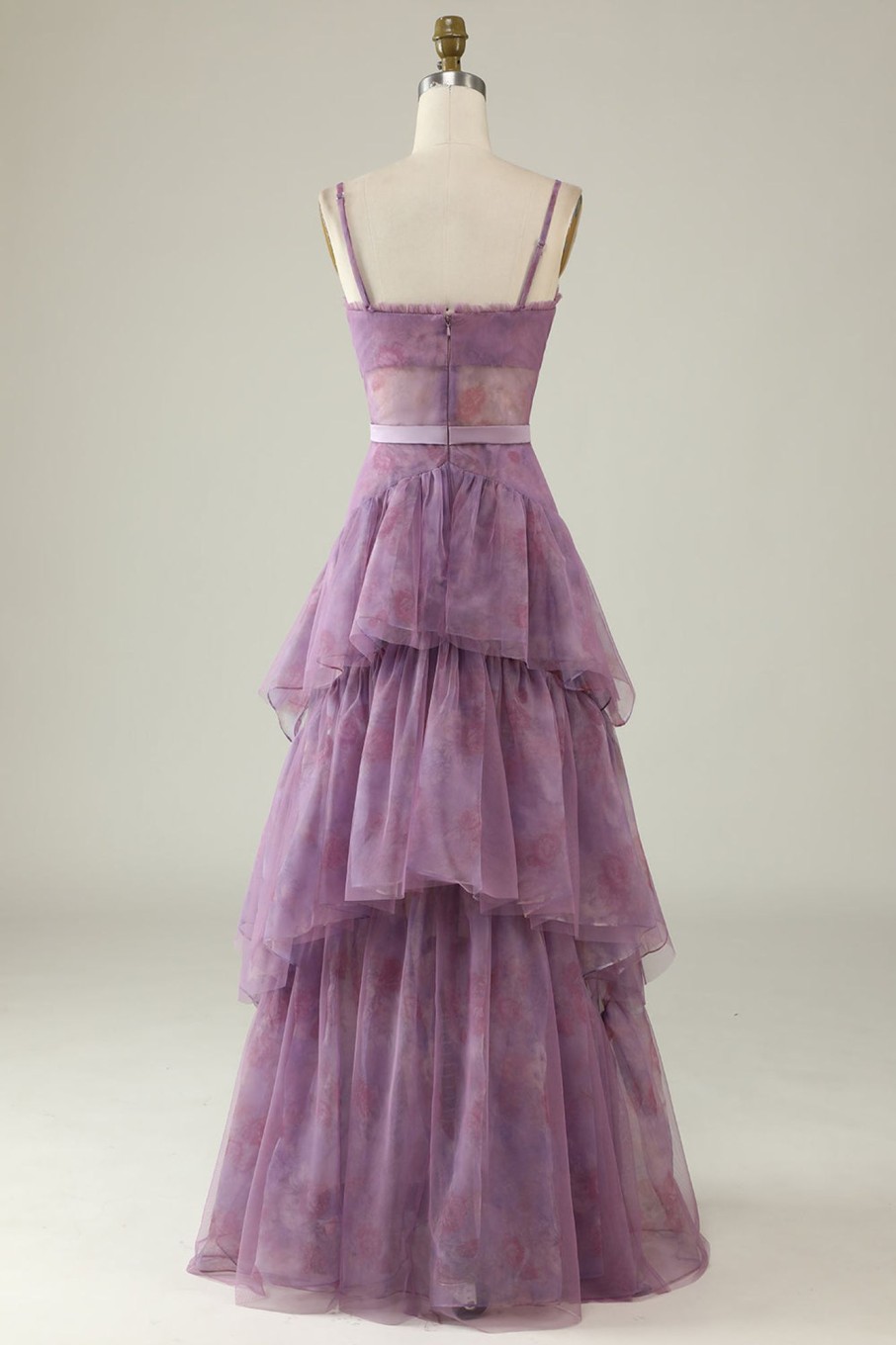 Special Occasion HELLYMOON | Floral Print Spaghetti Straps Tulle Corset Prom Dress Purple