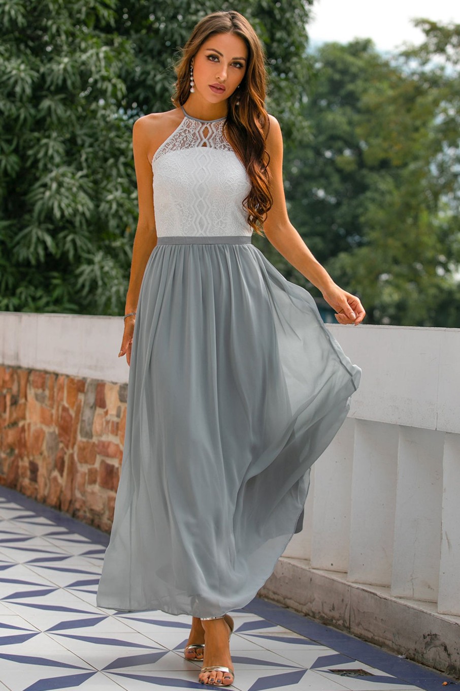 Prom Dresses HELLYMOON | Open Back Long Dress Grey