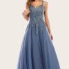 Special Occasion HELLYMOON | Dusty Long Prom Dress With Lace Blue