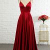 Prom Dresses HELLYMOON | Simple A Line Spaghetti Straps Long Prom Dress With Cirss Cross Back Burgundy