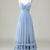 Partywear HELLYMOON | Dusty Blue Corset Spaghetti Straps Bridesmaid Dress With Criss Cross Back