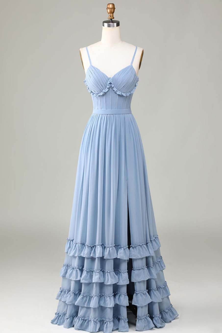 Partywear HELLYMOON | Dusty Blue Corset Spaghetti Straps Bridesmaid Dress With Criss Cross Back