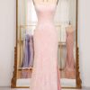 Prom Dresses HELLYMOON | Sparkly Mermaid Spaghetti Straps Long Prom Dress With Sequins Pink