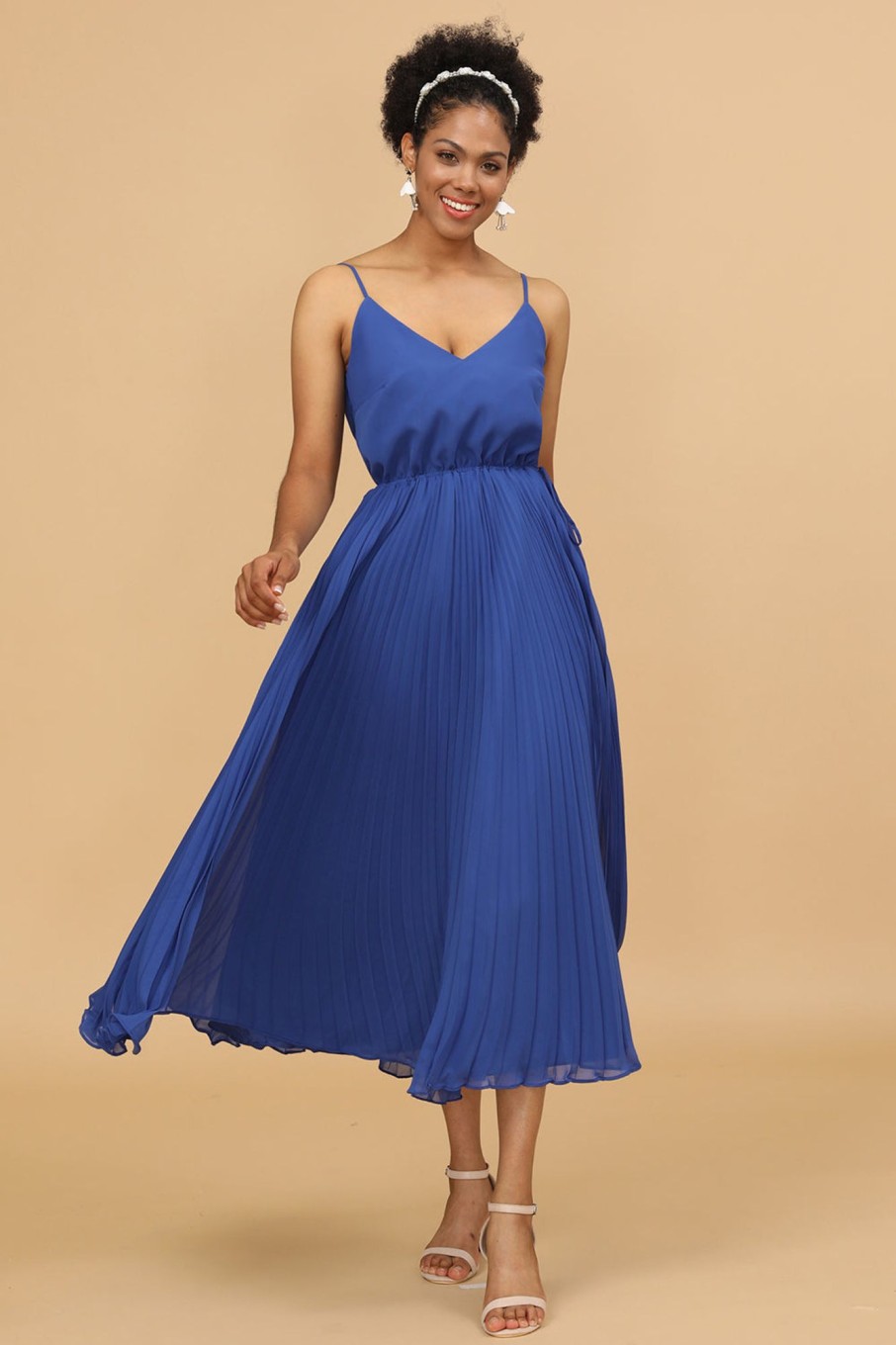 Partywear HELLYMOON | A Line Spaghetti Straps Tea Length Bridesmaid Dress