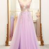 Prom Dresses HELLYMOON | A Line Spaghetti Straps Long Prom Dress With Appliques Lilac