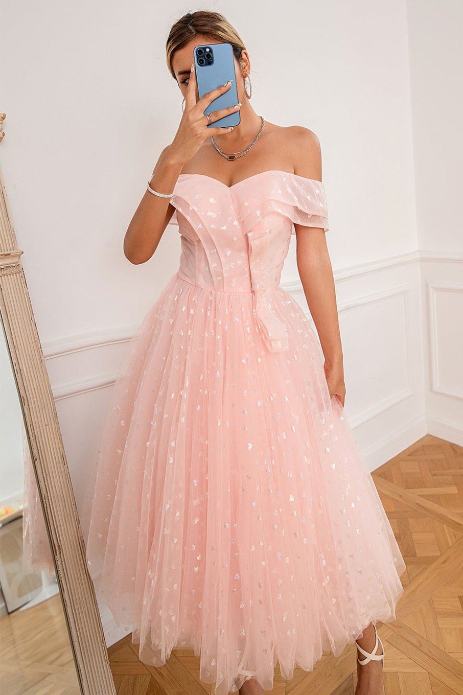 Prom Dresses HELLYMOON | Off Shoulder Hearts Prom Dress Pink