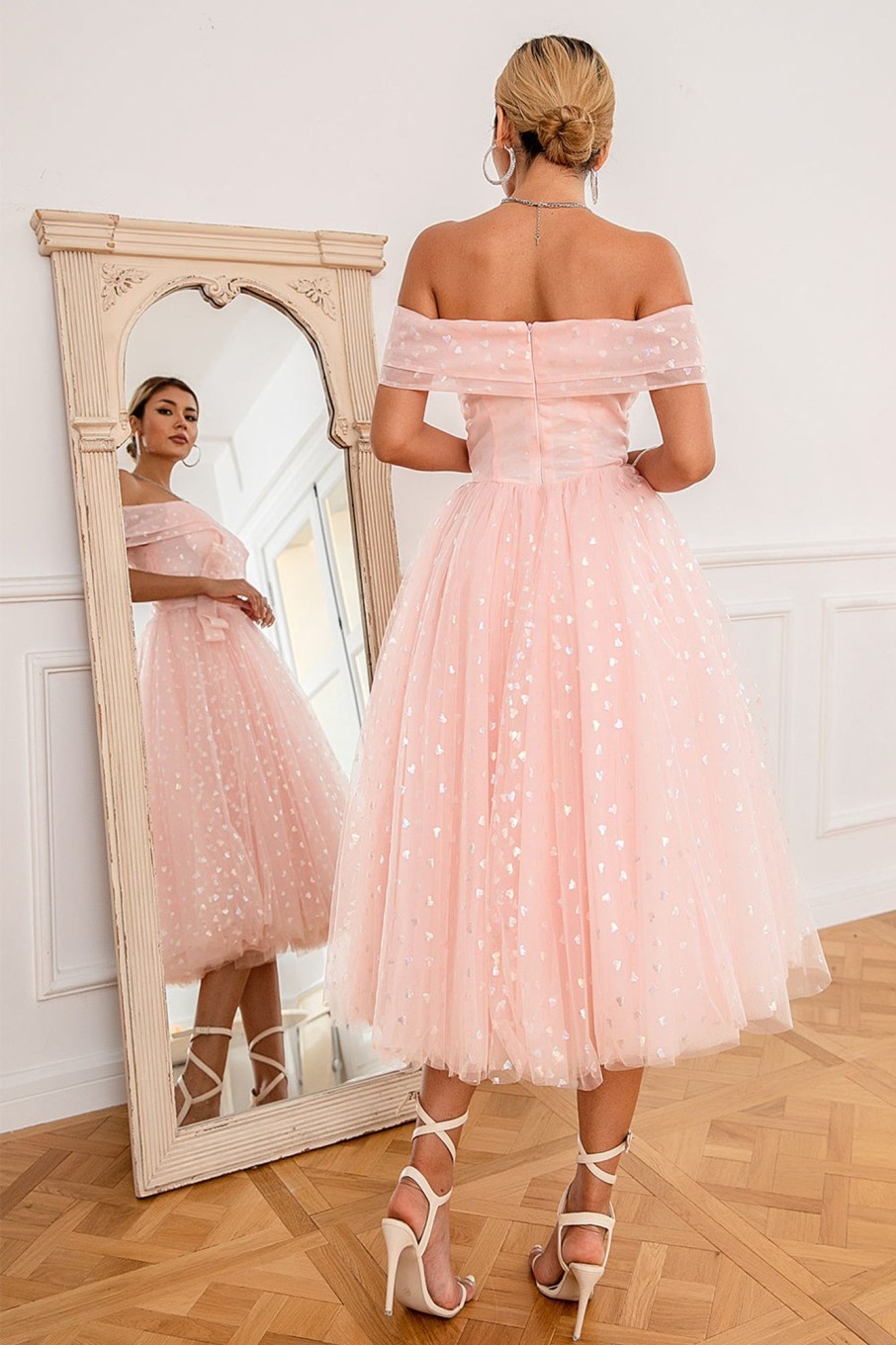 Prom Dresses HELLYMOON | Off Shoulder Hearts Prom Dress Pink