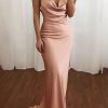 Prom Dresses HELLYMOON | Spaghetti Straps Satin Simple Mermaid Prom Dress Blush