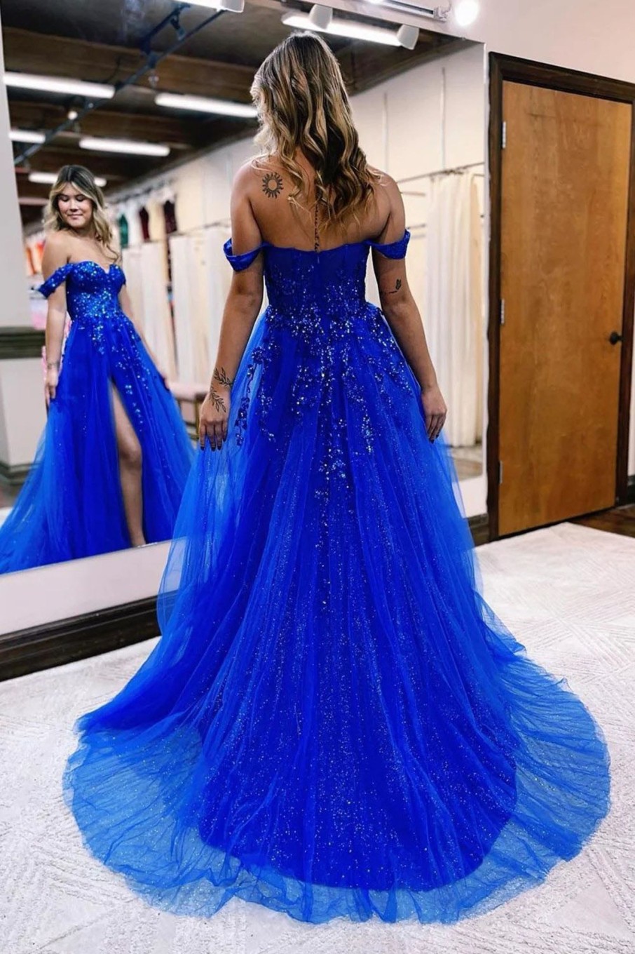 Special Occasion HELLYMOON | A Line Off The Shoulder Long Prom Dress With Split Front