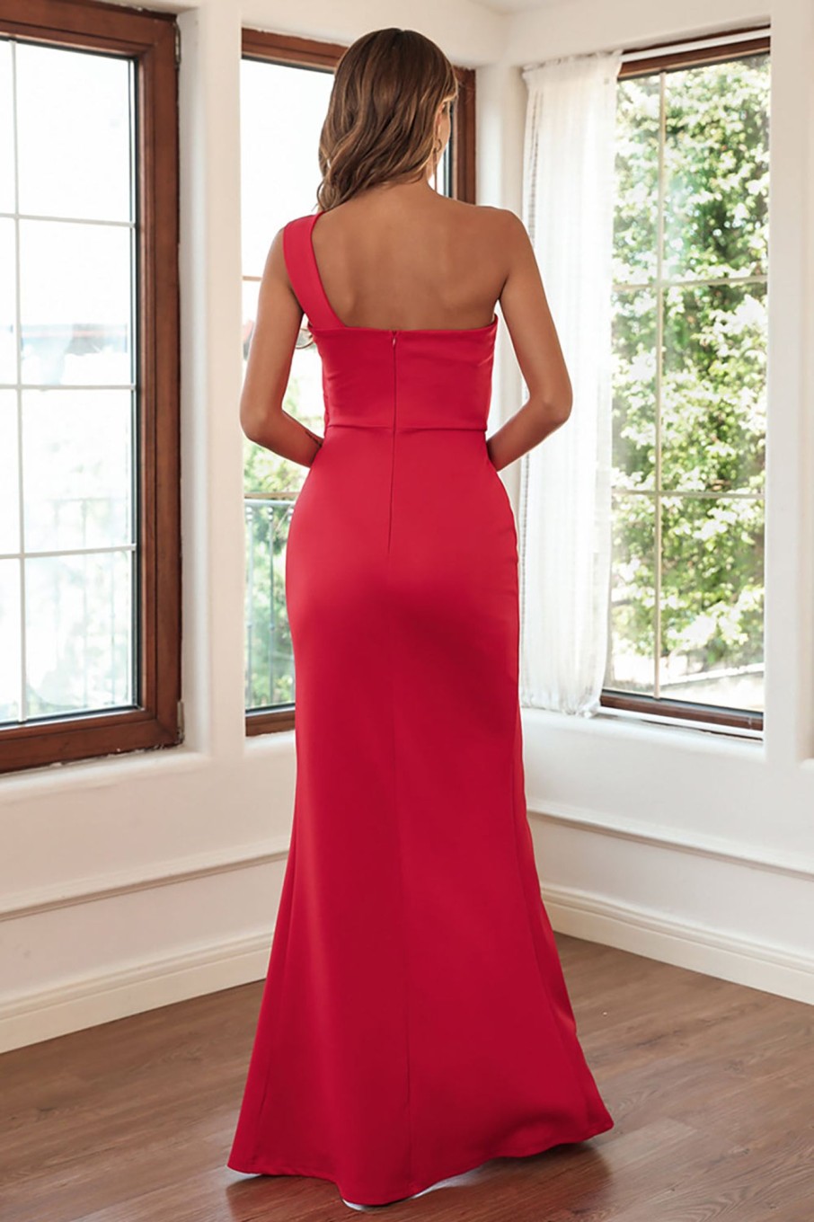 Prom Dresses HELLYMOON | Sheath One Shoulder Prom Dress Red