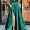 Special Occasion HELLYMOON | Satin Spaghetti Straps A-Line Prom Dress With Slit