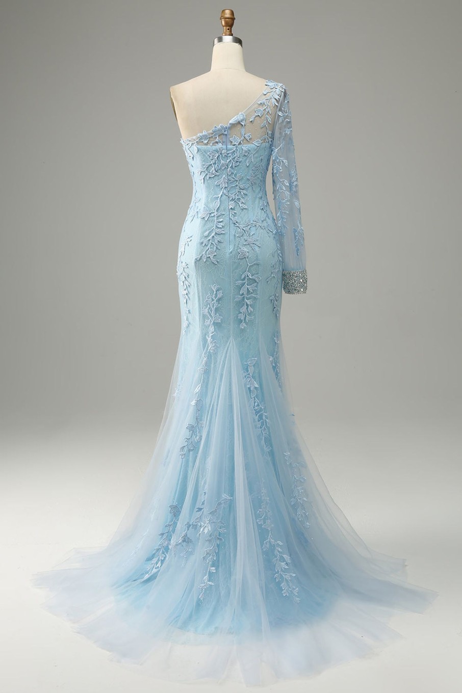 Special Occasion HELLYMOON | One Shoulder Mermaid Prom Dress With Appliques Sky Blue