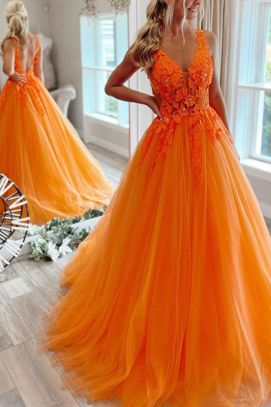 Special Occasion HELLYMOON | Tulle Princess Prom Dress With Appliques Orange