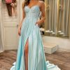 Prom Dresses HELLYMOON | Beaded Spaghetti Straps Corset Prom Dress With Slit