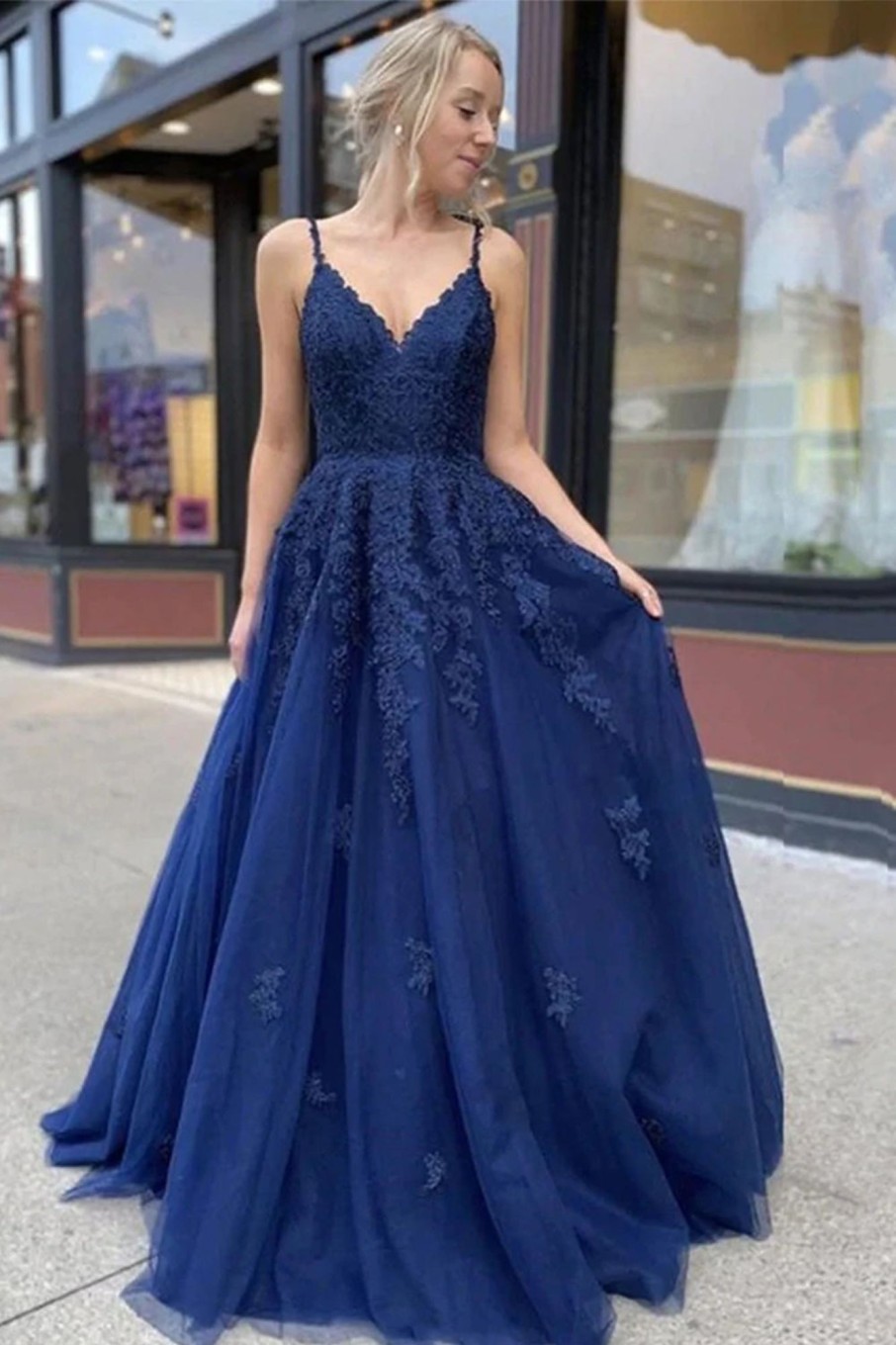 Special Occasion HELLYMOON | A Line Tulle Prom Dress With Appliques Navy