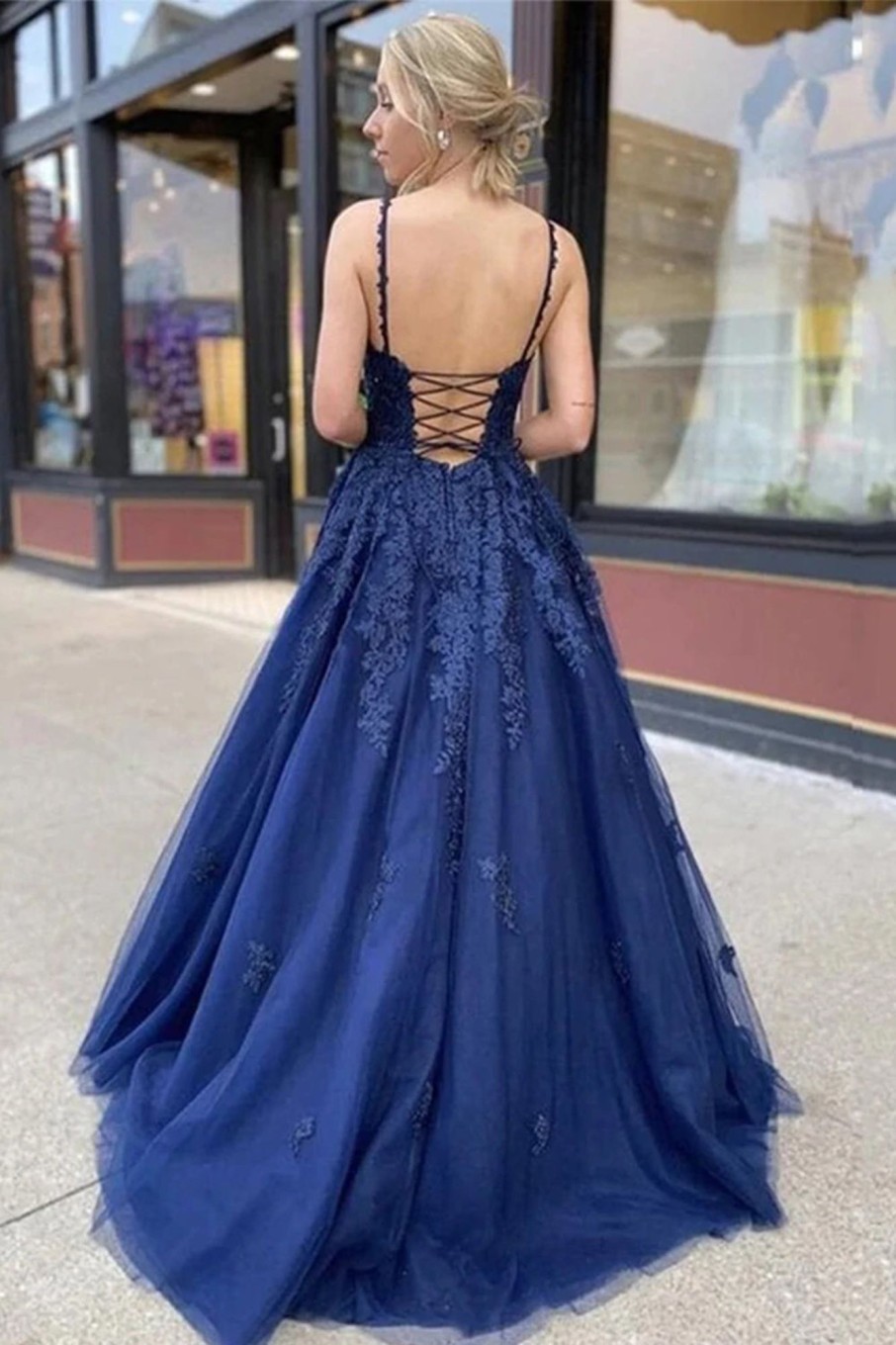 Special Occasion HELLYMOON | A Line Tulle Prom Dress With Appliques Navy