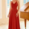 Partywear HELLYMOON | Red Spaghetti Straps Long Bridesmaid Dress