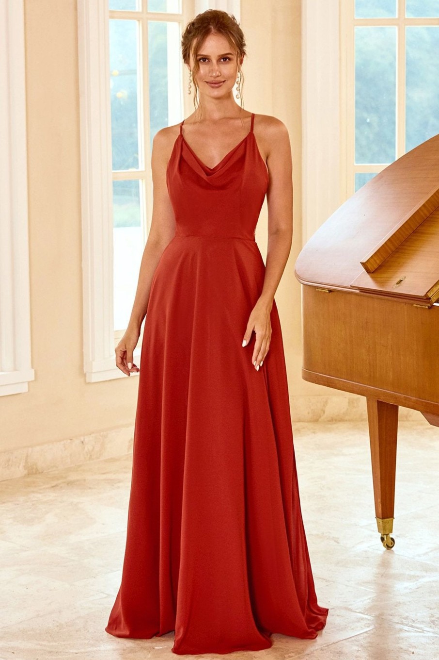 Partywear HELLYMOON | Red Spaghetti Straps Long Bridesmaid Dress