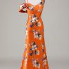 Partywear HELLYMOON | Printed Flower Mermaid Bridesmaid Dress Orange