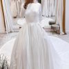 Wedding Dresses HELLYMOON | Vintage Bateau Long A-Line Wedding Dress With Sleeves White