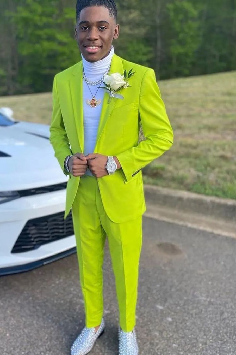 Men HELLYMOON | Notched Lapel 2 Piece Men'S Prom Suits Lemon Yellow