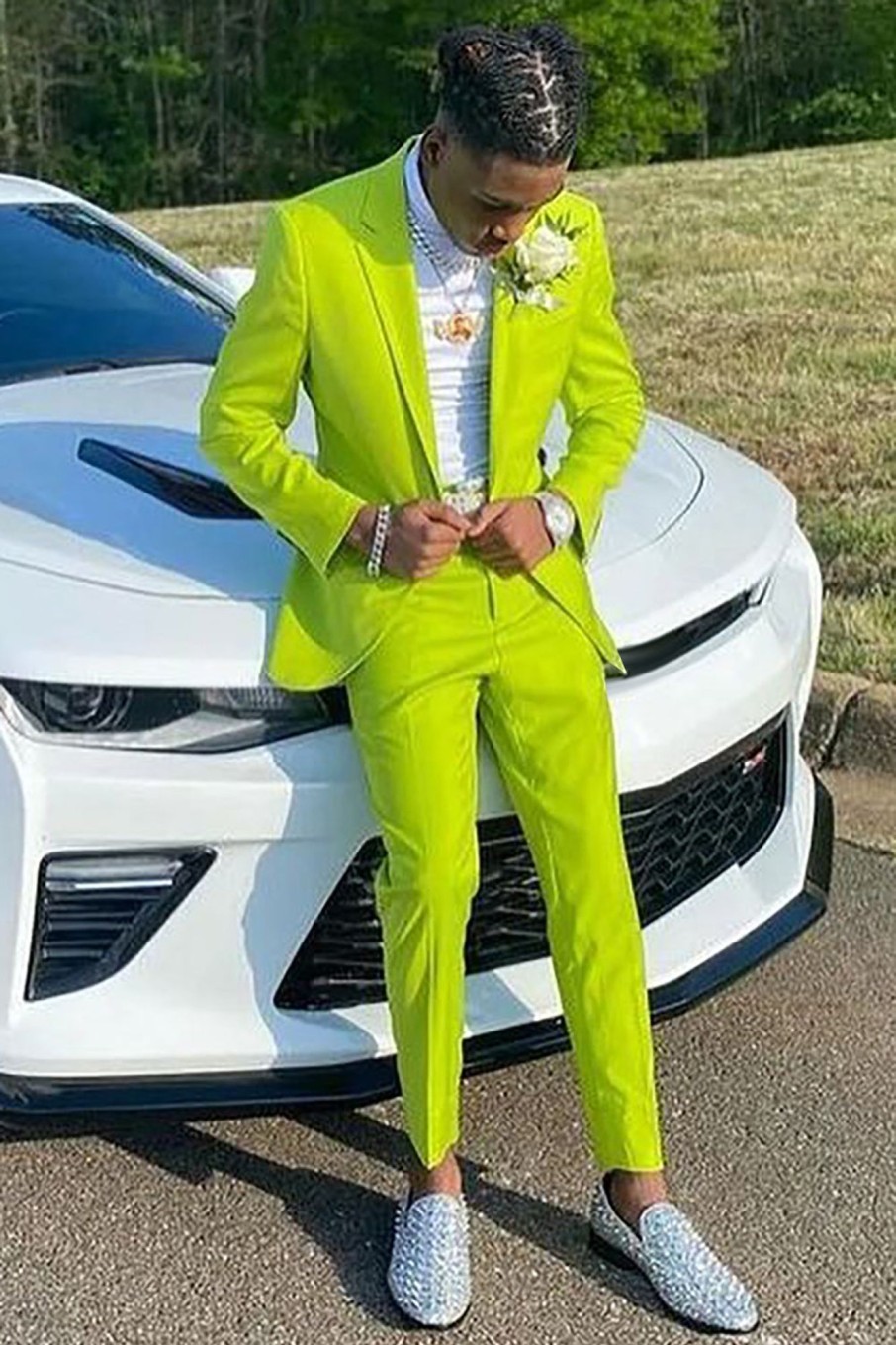 Men HELLYMOON | Notched Lapel 2 Piece Men'S Prom Suits Lemon Yellow