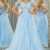 Prom Dresses HELLYMOON | A-Line Tulle Spaghetti Straps Corset Prom Dress With Feather Light Blue