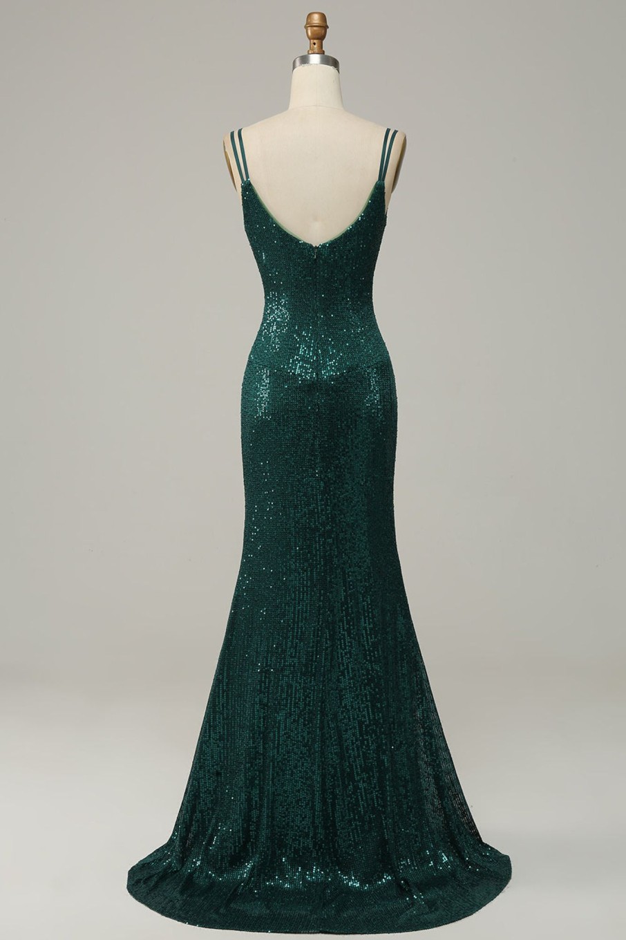 Prom Dresses HELLYMOON | Sequined Spaghetti Straps Prom Dress With Slit Dark Green