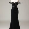 Prom Dresses HELLYMOON | Off The Shoulder Sparkly Mermaid Prom Dress Black