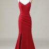 Partywear HELLYMOON | Spaghetti Straps Sleeveless Bridesmaid Dress With Slit