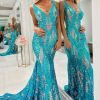 Prom Dresses HELLYMOON | Mermaid Deep V-Neck Long Prom Dress With Sequins