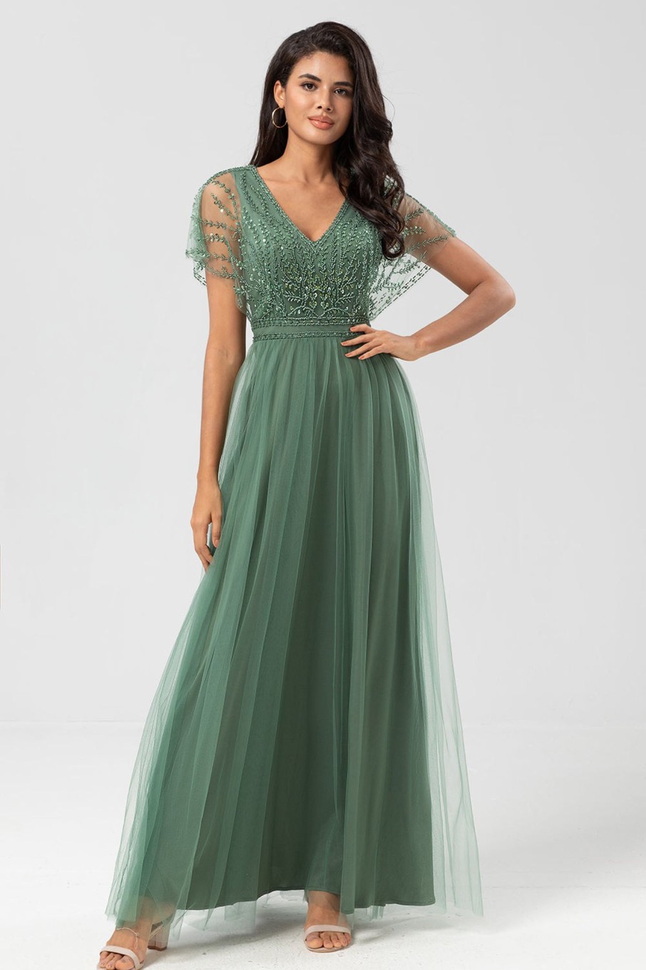 Partywear HELLYMOON | A-Line V Neck Long Bridesmaid Dress With Beading