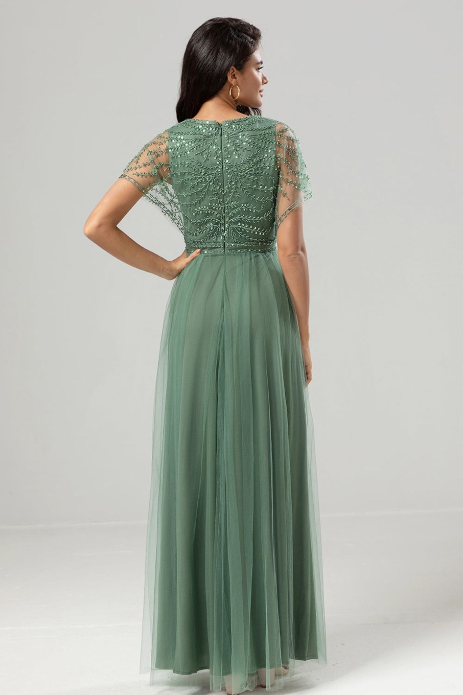 Partywear HELLYMOON | A-Line V Neck Long Bridesmaid Dress With Beading