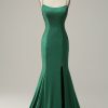 Special Occasion HELLYMOON | Mermaid Spaghetti Straps Long Prom Dress With Beading Dark Green