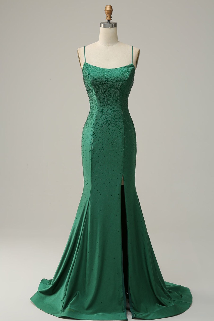 Special Occasion HELLYMOON | Mermaid Spaghetti Straps Long Prom Dress With Beading Dark Green